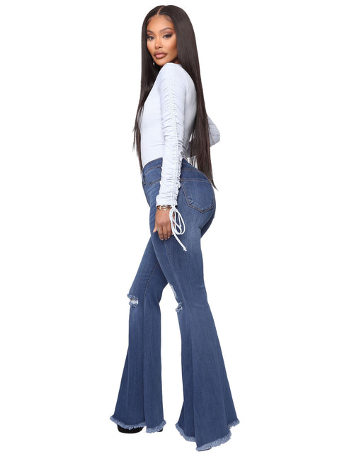 Load image into Gallery viewer, Women&#39;s Knee Hole Denim Flared Pants
