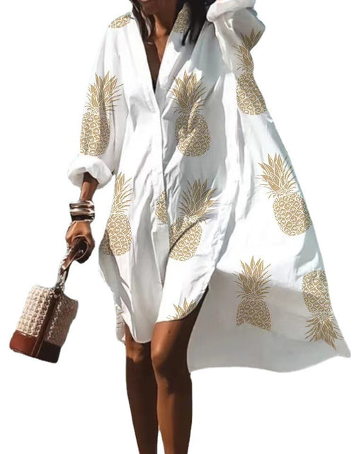 Load image into Gallery viewer, Women&#39;s Loose Digital Printing Long-sleeved Lapel Shirt Dress
