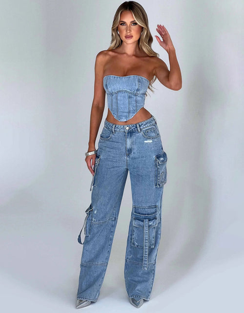 Load image into Gallery viewer, Women&#39;s Suit Low Waist Three-dimensional Tube Top And Pocket Stitching Jeans Pants
