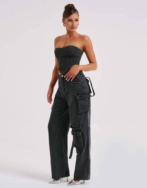 Load image into Gallery viewer, Women&#39;s Suit Low Waist Three-dimensional Tube Top And Pocket Stitching Jeans Pants
