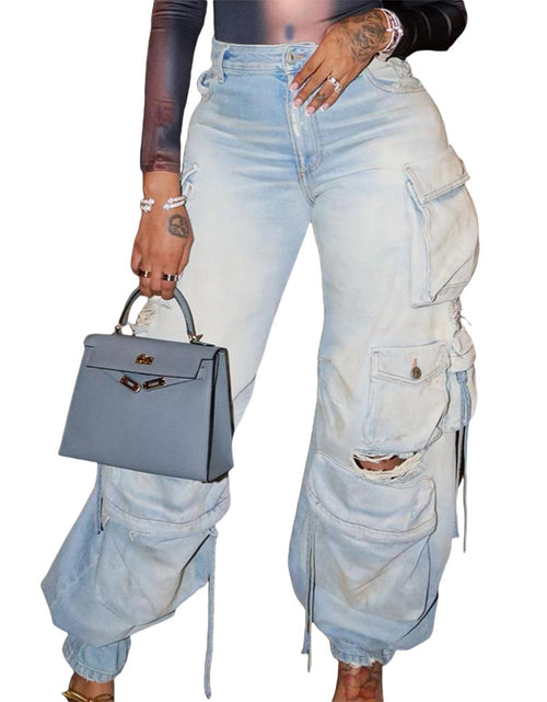 Load image into Gallery viewer, Retro Casual Denim Stereo Multi-pocket Trousers
