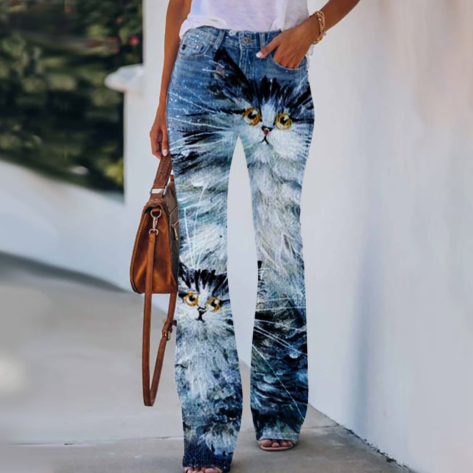 Summer New Flower-bird Print Women's Trousers