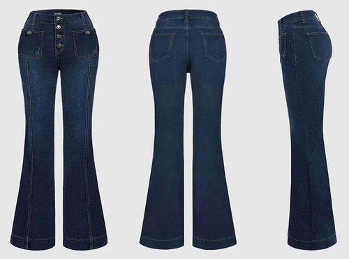 Load image into Gallery viewer, Stitching Washed Denim Stretch Slim Fit Bell-bottom Pants
