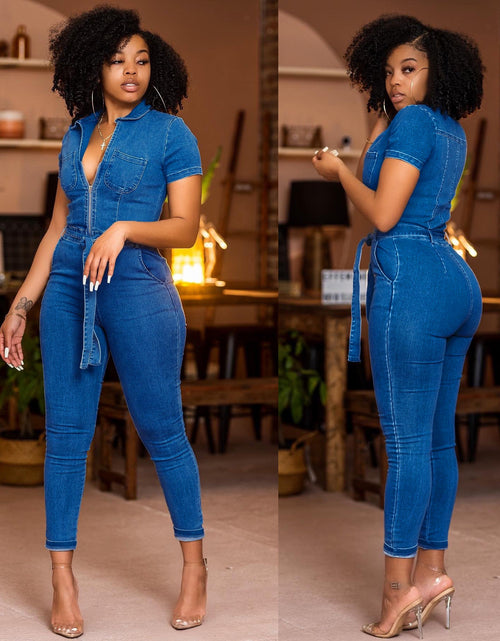 Load image into Gallery viewer, Washed Fashionable Sleeveless One-piece Denim Trousers
