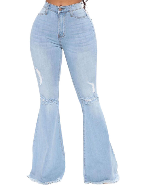 Load image into Gallery viewer, Women&#39;s Knee Hole Denim Flared Pants
