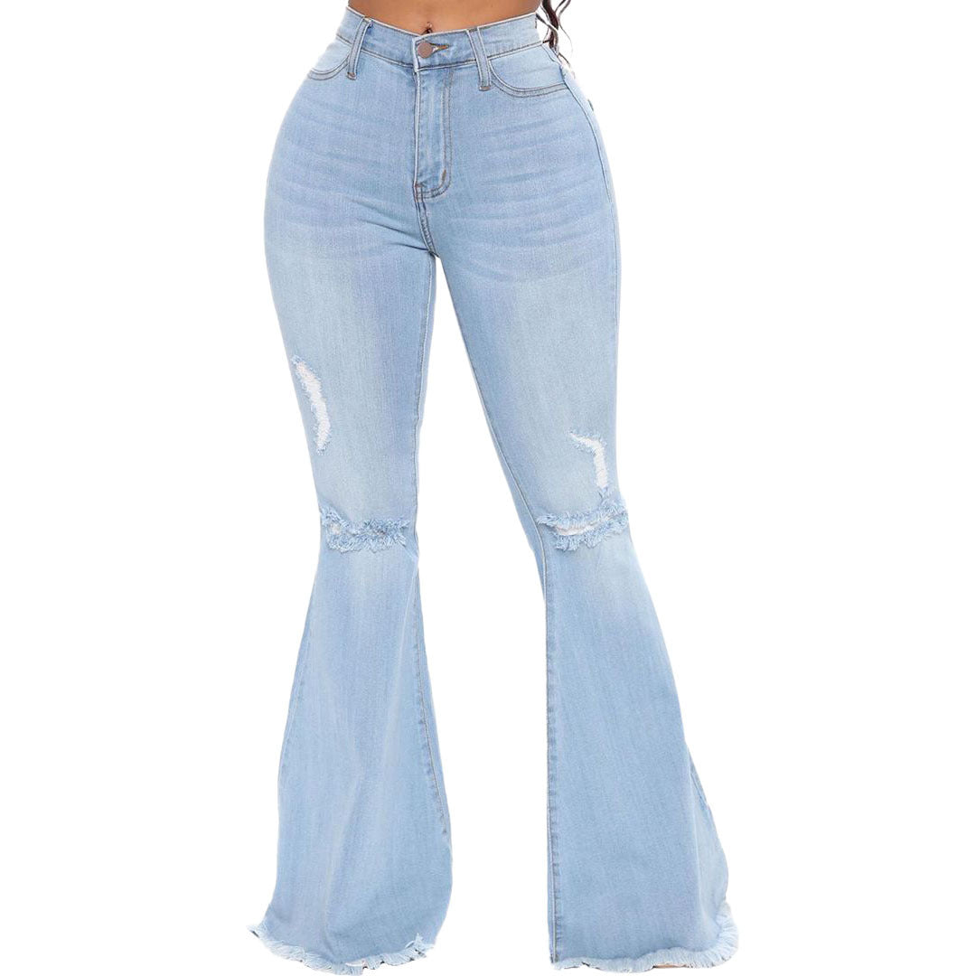 Women's Knee Hole Denim Flared Pants