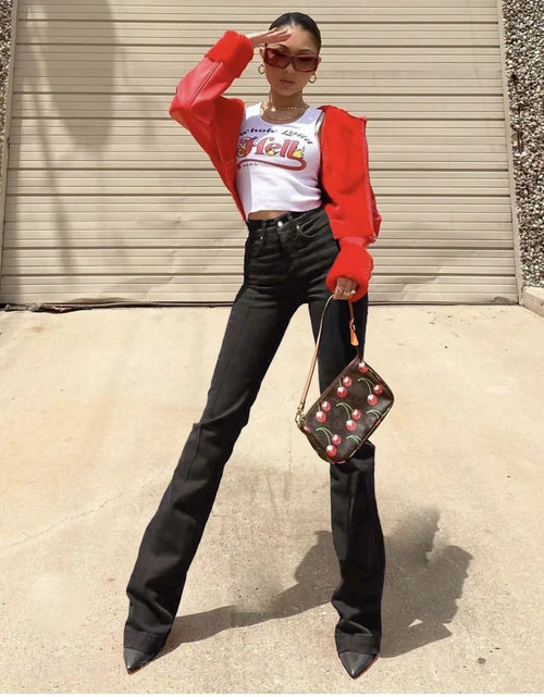 Load image into Gallery viewer, European And American Retro High Waist Bootcut Pants Back Waist Hollow-out Middle Seam Design
