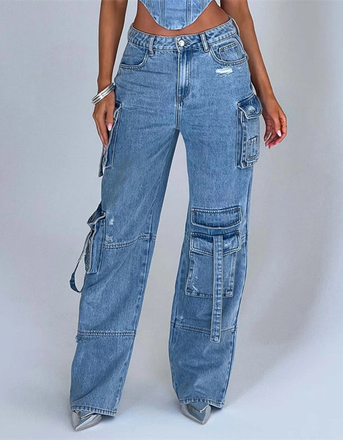 Load image into Gallery viewer, Women&#39;s Suit Low Waist Three-dimensional Tube Top And Pocket Stitching Jeans Pants
