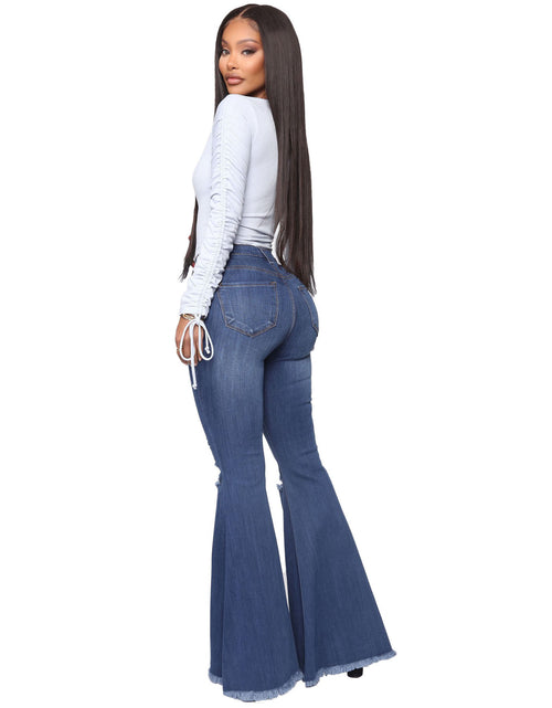 Load image into Gallery viewer, Women&#39;s Knee Hole Denim Flared Pants
