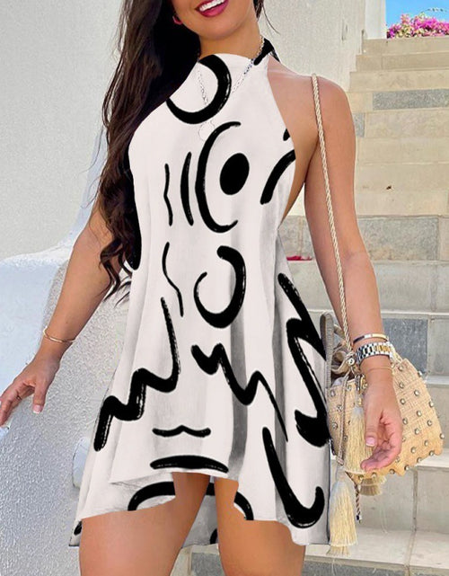 Load image into Gallery viewer, Women&#39;s Printed Backless Lace-up Dress
