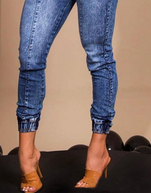 Load image into Gallery viewer, Women&#39;s Elastic Waist Lace Up Slim Fit Jeans
