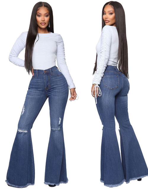 Load image into Gallery viewer, Women&#39;s Knee Hole Denim Flared Pants
