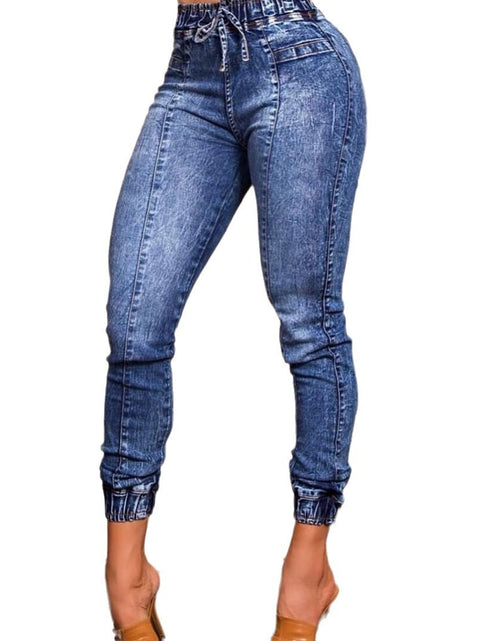 Load image into Gallery viewer, Women&#39;s Elastic Waist Lace Up Slim Fit Jeans
