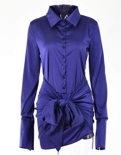 Load image into Gallery viewer, Women&#39;s Lace-up A- Line Lapel Long Sleeve Temperament Dress
