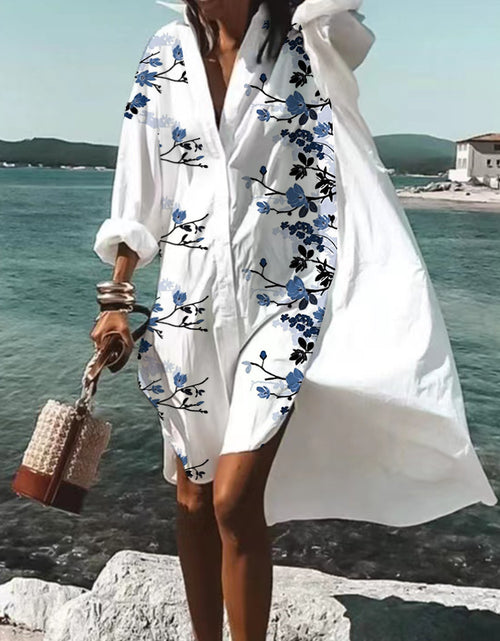 Load image into Gallery viewer, Women&#39;s Loose Digital Printing Long-sleeved Lapel Shirt Dress
