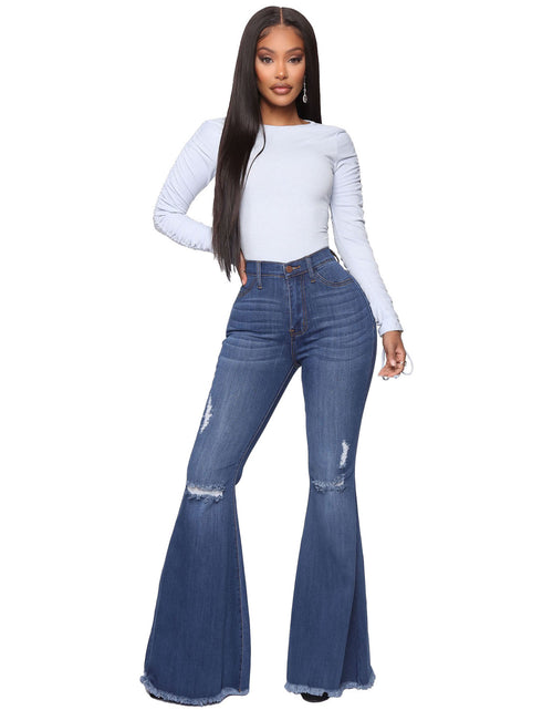 Load image into Gallery viewer, Women&#39;s Knee Hole Denim Flared Pants
