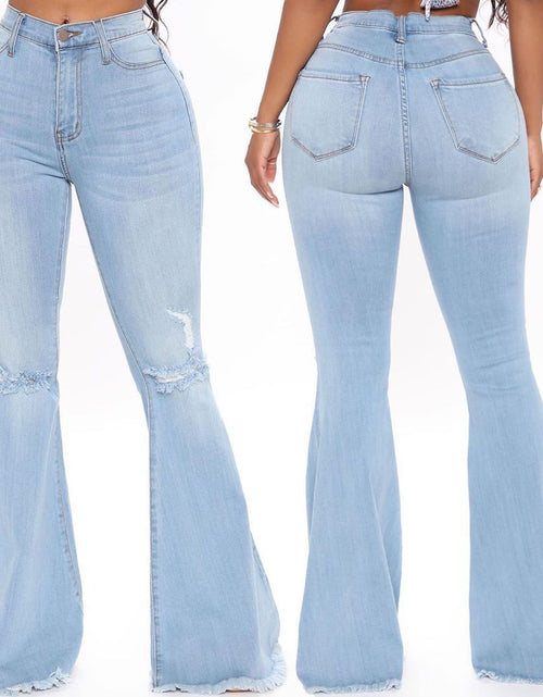 Load image into Gallery viewer, Women&#39;s Knee Hole Denim Flared Pants
