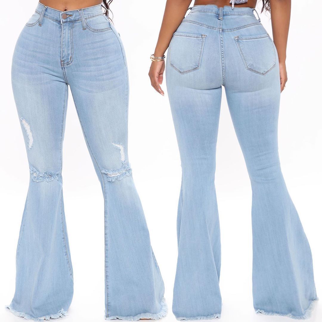 Women's Knee Hole Denim Flared Pants