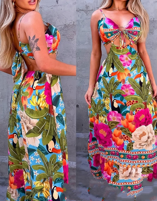 Load image into Gallery viewer, Tropical Printed Floral Halter Midriff Outfit Dress
