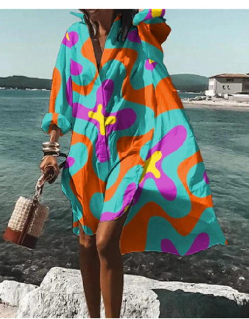 Load image into Gallery viewer, Women&#39;s Loose Digital Printing Long-sleeved Lapel Shirt Dress
