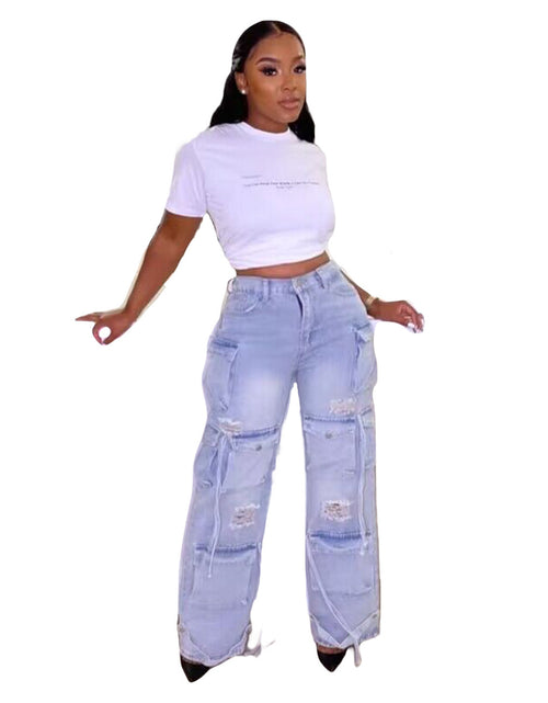 Load image into Gallery viewer, Retro Casual Denim Stereo Multi-pocket Trousers
