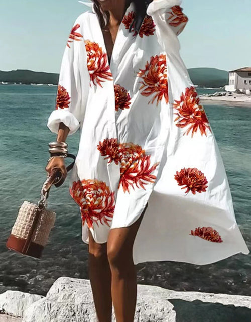 Load image into Gallery viewer, Women&#39;s Loose Digital Printing Long-sleeved Lapel Shirt Dress
