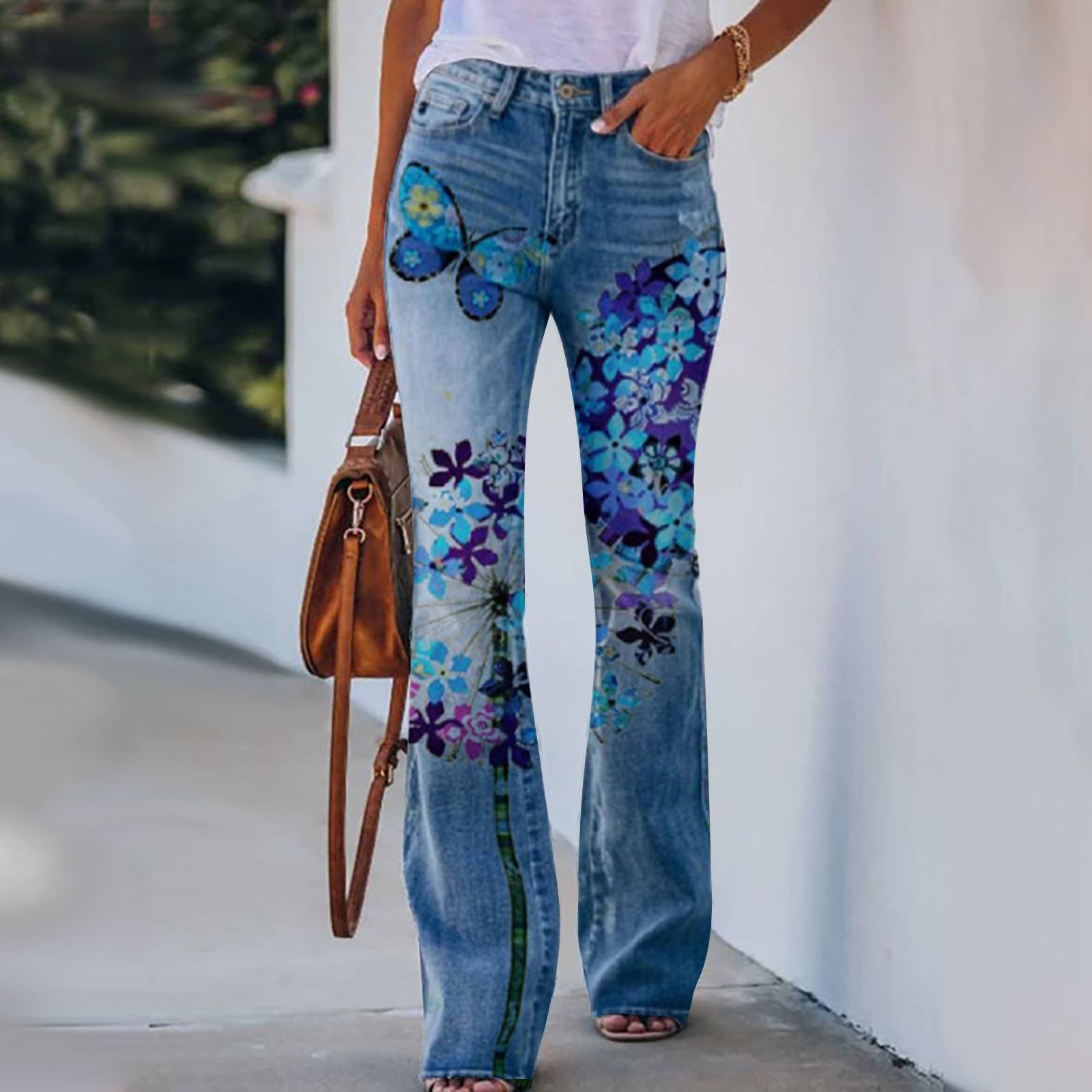 Summer New Flower-bird Print Women's Trousers