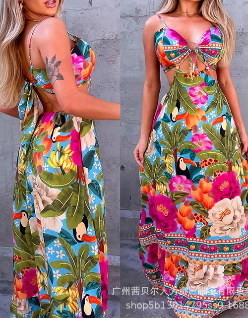 Load image into Gallery viewer, Tropical Printed Floral Halter Midriff Outfit Dress
