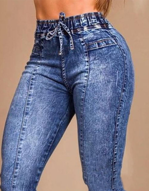 Load image into Gallery viewer, Women&#39;s Elastic Waist Lace Up Slim Fit Jeans
