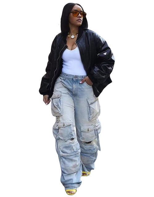 Load image into Gallery viewer, Retro Casual Denim Stereo Multi-pocket Trousers
