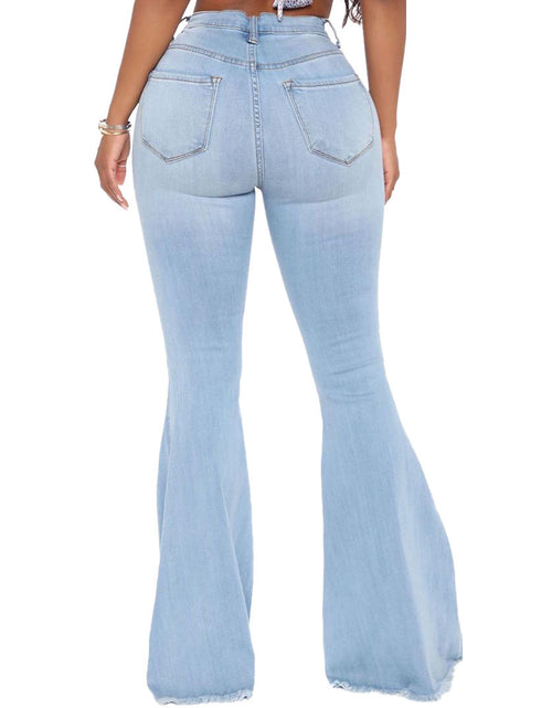 Load image into Gallery viewer, Women&#39;s Knee Hole Denim Flared Pants
