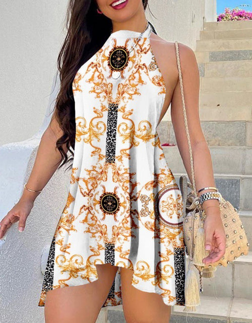 Load image into Gallery viewer, Women&#39;s Printed Backless Lace-up Dress
