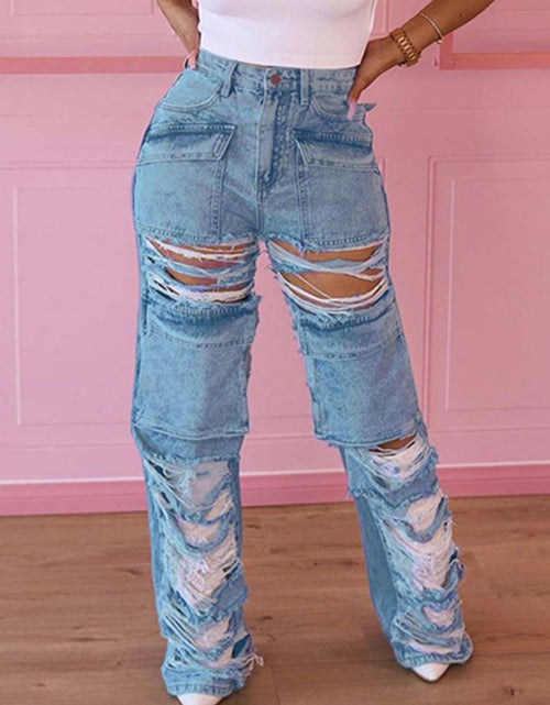 Load image into Gallery viewer, Beggar Wind Hole Raw Hem Jeans Female
