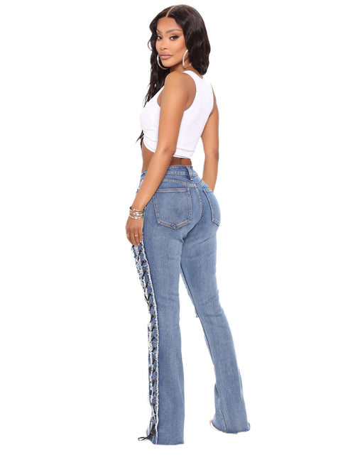 Load image into Gallery viewer, Eyelet Rope High Elasticity Slim Fit Ripped Denim Trousers
