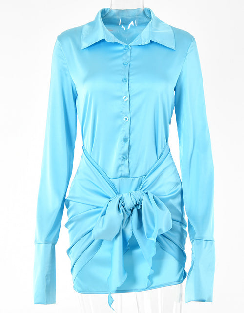 Load image into Gallery viewer, Women&#39;s Lace-up A- Line Lapel Long Sleeve Temperament Dress
