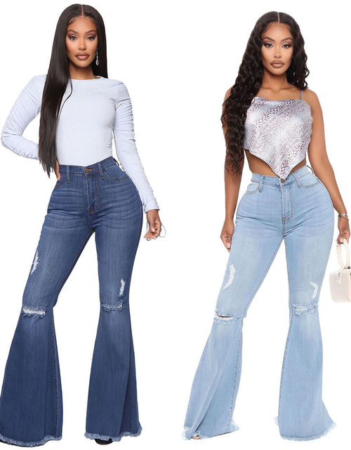 Load image into Gallery viewer, Women&#39;s Knee Hole Denim Flared Pants
