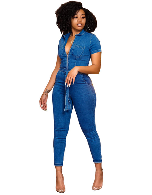 Load image into Gallery viewer, Washed Fashionable Sleeveless One-piece Denim Trousers
